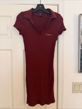 Let's Frans Ribbed Collared Mini Dress in Burgundy
